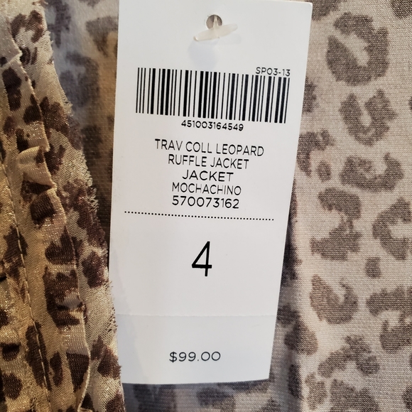 Chico's Travelers Leopard Ruffle Jacket - Brown/Taupe/Silver - Size 4  N… - Picture 6 of 6